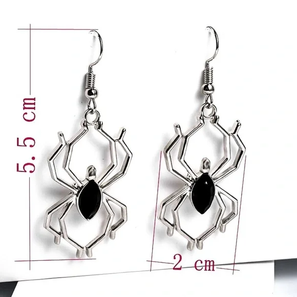 Any 2/$20! Silver & Black Gem Spider Drop Earrings - Picture 6 of 8